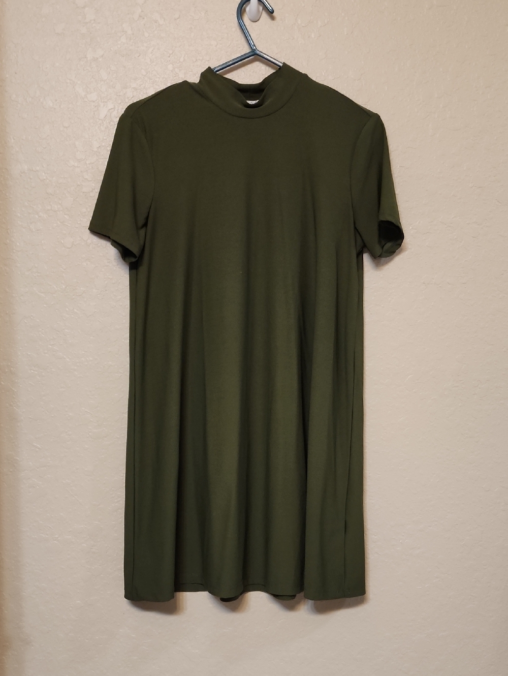 Olive Green Mock Neck Short Sleeve Mini Dress